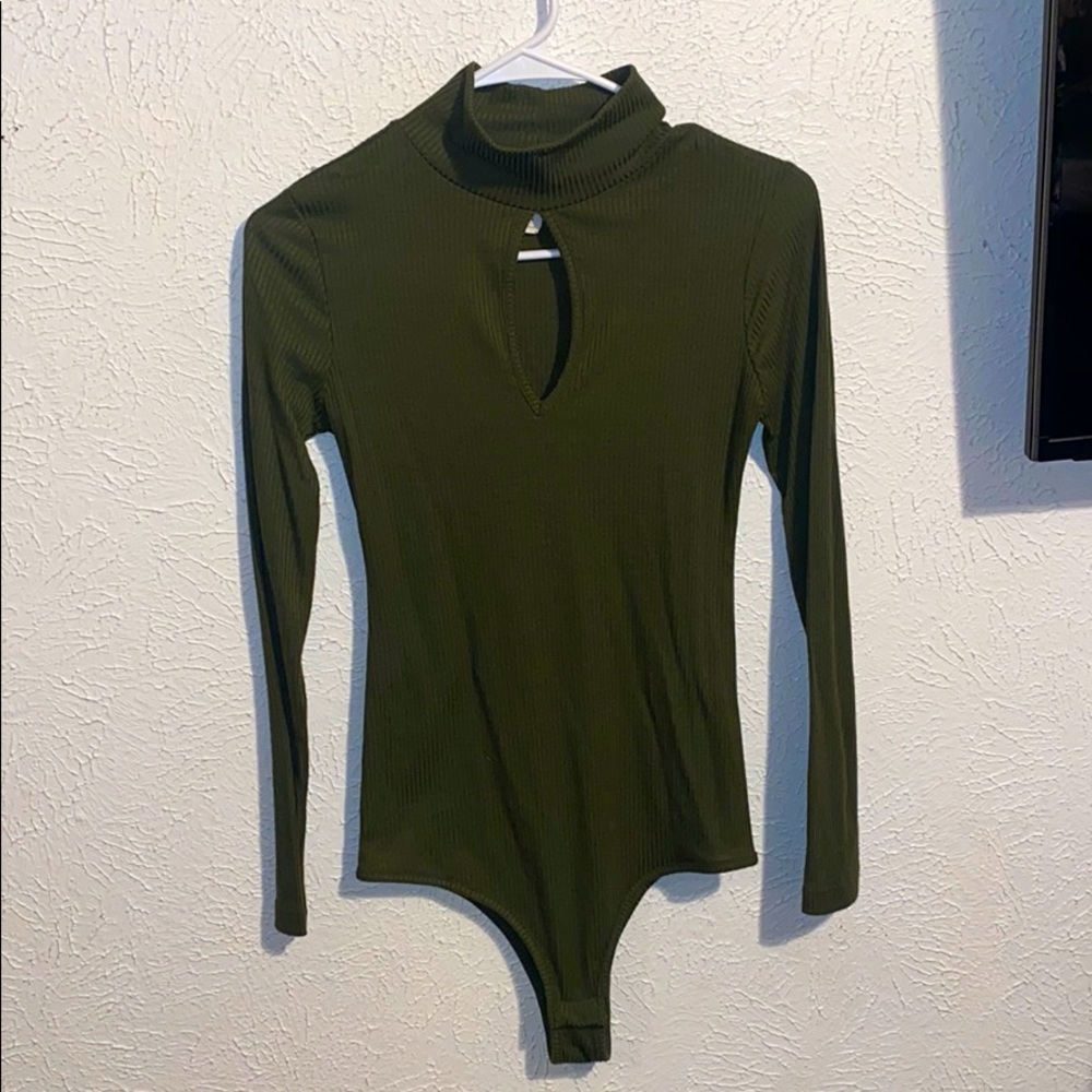 Army green body suit long sleeve
